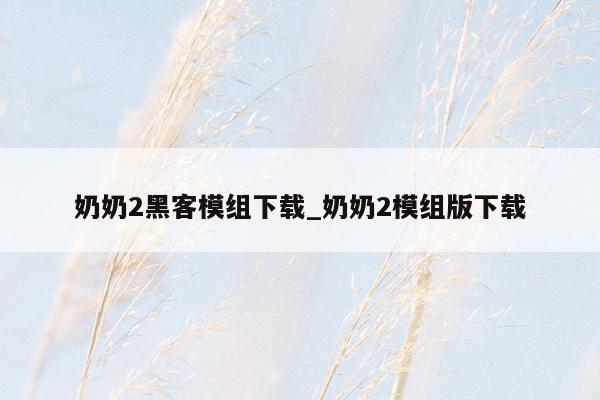 奶奶2黑客模组下载_奶奶2模组版下载