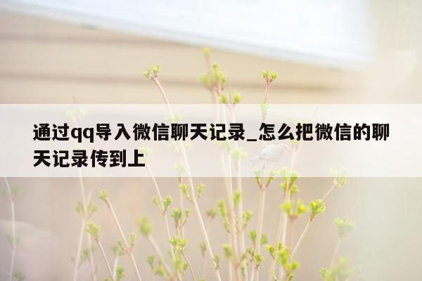 通过qq导入微信聊天记录_怎么把微信的聊天记录传到上