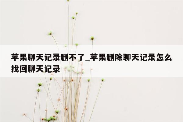苹果聊天记录删不了_苹果删除聊天记录怎么找回聊天记录