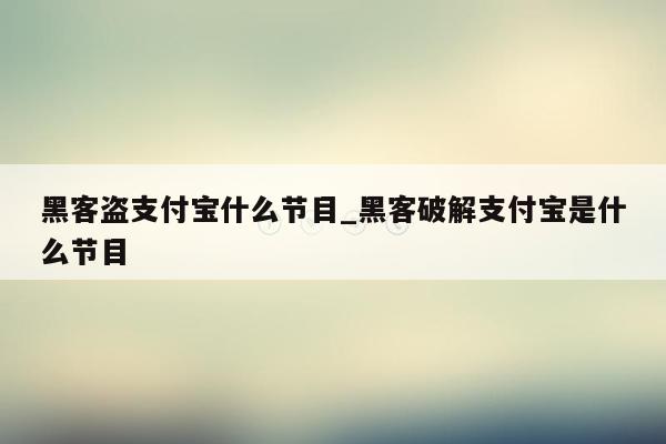 黑客盗支付宝什么节目_黑客破解支付宝是什么节目
