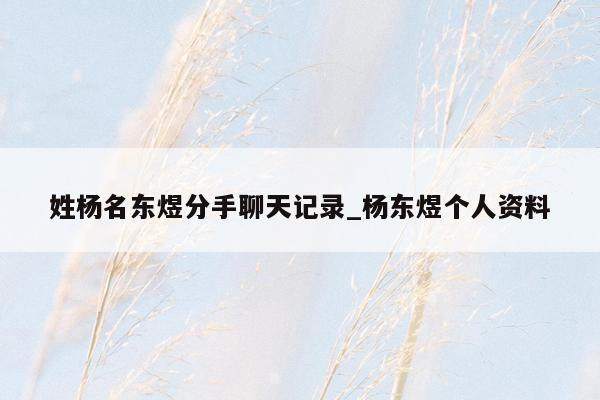 姓杨名东煜分手聊天记录_杨东煜个人资料