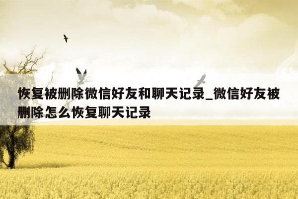 恢复被删除微信好友和聊天记录_微信好友被删除怎么恢复聊天记录