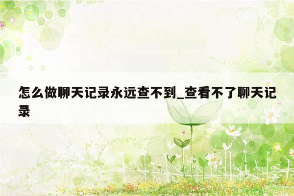怎么做聊天记录永远查不到_查看不了聊天记录
