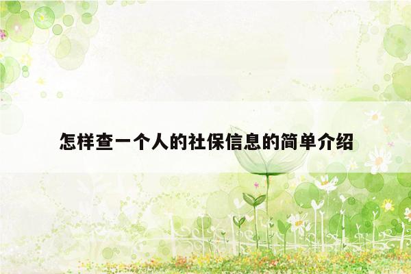怎样查一个人的社保信息的简单介绍