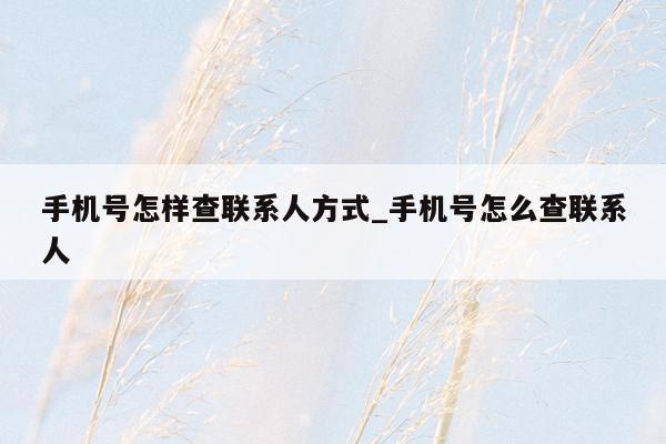 手机号怎样查联系人方式_手机号怎么查联系人
